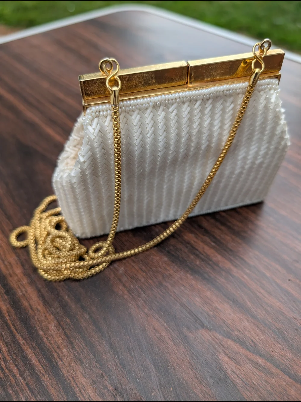 Elegant Ivory Beaded Evening Clutch - Classic Women's Bag